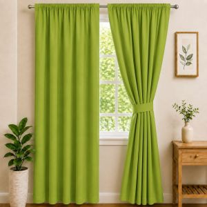 Amandas Printed curtain set for home decor door window sink valancer curtains. Plain Lime Green curtains suitable for kitchen and living room window treatments.