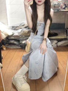 Retro Unique Beautiful Hollow out Slim Fit Strap Dress French Gentle Sweet Style Summer Collection Womens Fashion Dress