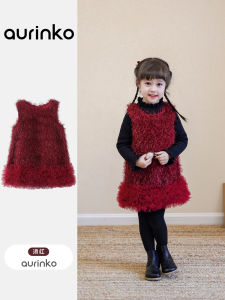 ชุดเดรสเจ้าหญิงสีแดงสำหรับเด็กผู้หญิงในฤดูหนาว เสื้อเชิ้ตเด็กผู้หญิง ชุดเด็ก ชุดเดรสฤดูใบไม้ร่วงและฤดูหนาว ชุดเด็ก ชุดเดรสคอวี