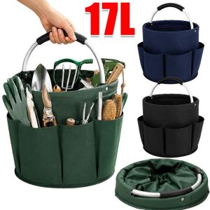 17L Thickened Oxford Storage Bucket Bag / Portable Water Resistant Cleaning Tool Organizer / Multi Side Pockets Foldable Tote / Outdoor Garden Picnic Basket