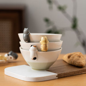 New Creative 3D Ceramic Cat Rice Bowl Home Use Japanese Style Dessert Bowl Cat Mugs Irregular Shape Porcelain Bowls for Everyone