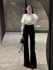 High Waist Flared Jeans Womens Black Slim Fit Comfortable Cotton Stretchy Casual High Waist Bell Bottoms Spring Autumn