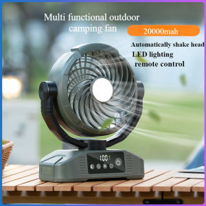 Multi functional desktop fan 20000mah USB rechargeable outdoor camping fan digital display wireless remote control portable fan with LED lighting