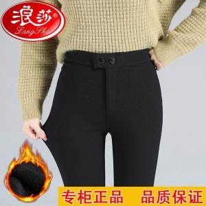 Womens Fleece Lined Slimming Leggings Autumn Winter Fashionable All-Match Long Pants Elastic Waist Bandage Pants Black