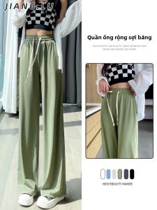 JIANGLU | Quần ống rộng bằng lụa băng cỡ lớn cho nữ mùa hè quần dài ống đứng mỏng thường ngày cạp cao chất liệu nylon và spandex