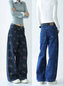 CHANT2nd | Cute Kitty Print Denim Pants