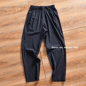 High Elasticity Ice Silk Quick Dry Summer Mens Outdoor Casual Sports Long Pants Loose Fit Straight Leg Elastic Waistband
