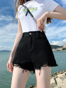 High Waist Loose Slimming Denim Shorts Womens Summer New A-Line Spicy Loose Frayed Hot Pants Cotton 100% Anti-Wrinkle