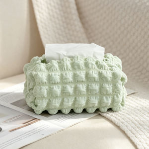 BUYNOW 1PC Soft Tissue Box Cover for Bathroom Vanity Decor Storage Holder for Napkin Dispenser Bubble Grid Fabric Tissue Box