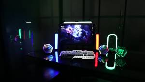Smart RGB 3D Hexagonal Mirror Tunnel Light LED Desktop Ambient Lamp Compute Game Music Rhythm Sync Pickup Light Room Decoration