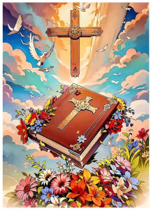 Jigsaw Puzzle 500 1000 1200 2000pcs Religious Christian Cross And Bible Scene With Vibrant Flowers And Doves For Family Fun