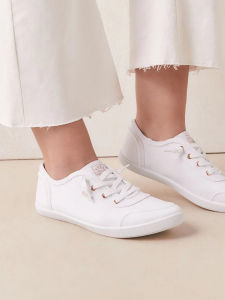Spring 2025 Large Size Womens Canvas Slip-On Sneakers Fashion Casual Sports Shoes Low Cut round Toe Flat Heel Pure Color