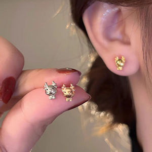 S925 Sterling Silver Dragon Ear Studs Womens Fashionable Zodiac Year of the Dragon Lucky Charm Earrings Korean Style Jewelry