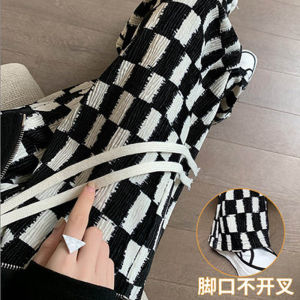 High Waist Plaid Wide Leg Pants Womens Spring New Loose Casual Pants Slit Straight Pants Floor-Length Pants Checkered