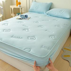 Dansunreve Thicken Waterproof Fitted Bedsheet Plain Cartoon Bear Mattress Protector Single/Queen/King