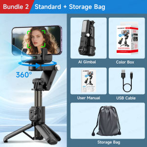 AXNEN | Q19 AI Desktop Gimbal Extendable Selfie Stick Tripod with Fill Light Remote 360° Rotation Shooting for Cellphone Travel Vlog