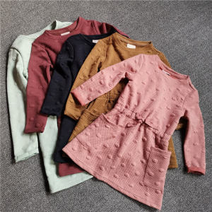 Váy Dài Tay Mùa Xuân Thu Cho Bé Gái Quần Áo Mẹ Con Váy Dài Thường Ngày Chất Liệu Polyester Màu Trơn Trang Phục Trẻ Em