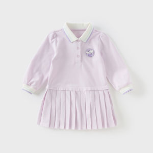 Dave&Bella Girls Dress Pre-School Uniform Style Polo Skirt Spring Summer New Arrival Baby Fashionable Skirt Long Sleeve A-Line