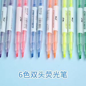 Set Highlighter Dua Sisi Warna isi 6Pcs Pen 2 sisi Diary Marker Stationery Lucu Unik Penanda Buku Warna Warni Pena Penanda Kepala Ganda 2 Arah PTT