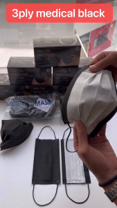 Premium Black Face Mask 3-Ply | 50 pcs | Adult Disposable Face Mask | Soft Black Earloop