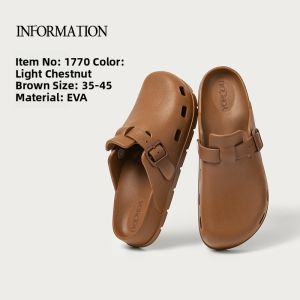 YuanGang Mens Bocan Slippers Summer Outdoor EVA Thick Bottom Head Hole Office Anti-slip Lazy Half Slippers Casual Style