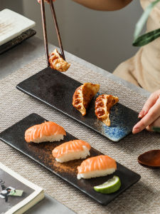Japanese Style Ceramic Long Rectangle Sushi Plate Commercial Dining Utensils Dim Sum Snack Plate Flat Dish Rectangular Appetizer Plate