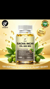 VitaKit Sacha Inchi Oil 600 MG High Potency Softgels | Omega 3 6 9 | Plant-Based | 120 Softgels | FDA Approved | Best Seller