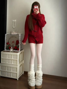 CHANGTONG | Retro Unique Stylish Red Knit and Shorts Set