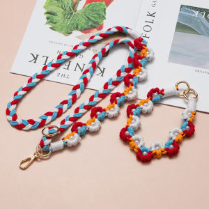 Hand Knitted Tri-Combination Mobile Phone Crossbody Double Chrysanthemum Wool Rope 1.4 Meters Three-Purpose High End Bag Pendant Rope