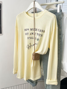 Yellow Letters Print Thin Type Sunscreen Long Sleeves T-Shirt Womens Summer Stylish Niche Style T-shirt Air Conditioning Smock Top