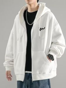 American Style Hoodie Jacket Mens Spring Autumn Sporty Casual Loose Fit Polyester Fabric Zipper Closure Printed Sweatshirt