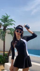 [M - XXL ] Woman black swimsuit skirt or shorts women swimming suit one piece swimwear beachwear sport baju renang