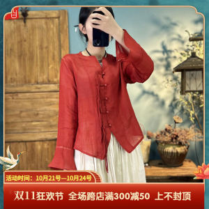 Original Design Single-Button Slim Fit Shirt Lightweight Fluffy Strap Cotton Linen Womens Fashion Casual Long Sleeve Top