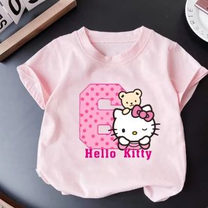 Bandai | Cute Childrens T-shirt Digital Hello Kitty Print Pure Cotton Parent-Child Outfit Essential Summer Wear for Babies