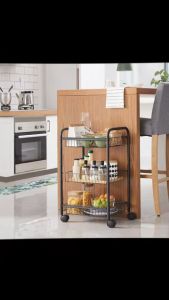 [รับประกัน10ปี] Siamhome รถเข็นโลหะ3ชั้นบนล้อพร้อมตะกร้า รถเข็นล็อคได้พร้อมที่จับสําหรับห้องครัว ห้องน้ํา ที่เก็บของพร้อมชั้นวางแบบถอดได้