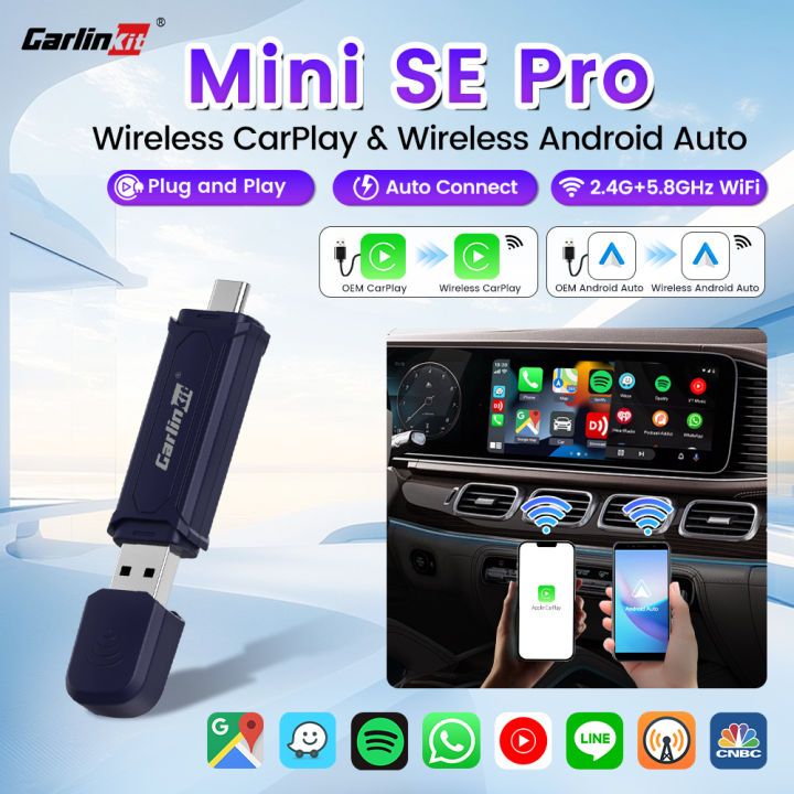 Carlinkit MINI SE Pro – Adattatore Wireless 2 In 1 Per CarPlay E Android Auto, Plug-and-Play, Aggiornamenti OTA, Controlli Originali Auto, Per Auto Con CarPlay Cablato