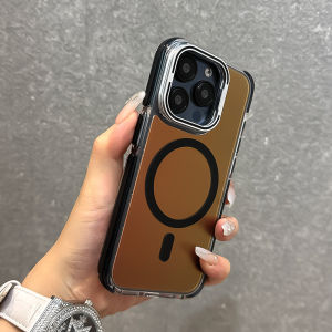 Metal Lens Phone Case for Apple 15 pro Max Frosted Magnetic Attraction Acrylic Gradient Color Protection Shell for iPhone