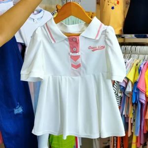 Childrens Clothing Formal Polo Dress New Korean Fashion Collar Puff Sleeve Casual Birthday Party for Kids Girls age 3-14 years old