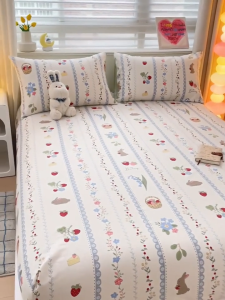 Luxury Premium Cotton Fitted Bedsheet Set 360° Full Elastic Bed Sheet Soft Skin Friendly Breathable Wrinkle Resistant with Pillowcase Single Queen King