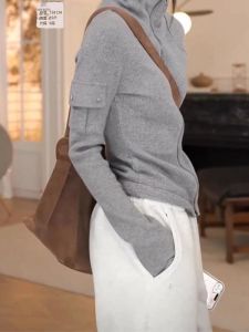 Elegant Fashionable Gray Dual Zipper High Collar Jacket