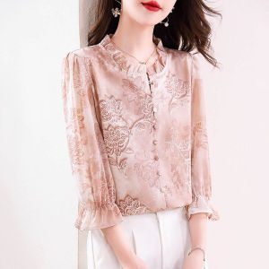 DAIXIANGFEIZI | Áo Sơ Mi Chiffon Hoa Tay 3/4