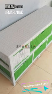 Lemari Rak Rotan Sintetis 6 Laci Buffet Bufet Meja TV 43 inci Ruang Tamu Minimalis Modern Terbaru