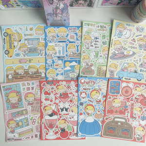 1/8PCS Korean Cute Cartoon Girl Stickers Ipad Phone Case Hand Account Diary Notebook Scrapbook DIY Decorative Stickers
