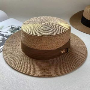 Fashion Brown Wide Brim Flat-Top Cap Straw Hat Summer Sunshade Sun Protection Hat Female British Style Top Hat Wide Brim Straw Hat Female
