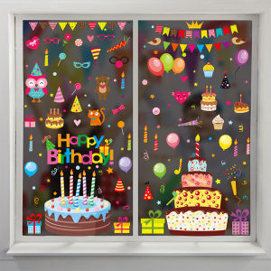 Static Cling Window Decals Childrens Birthday Party Window Display Cake Shop Glass Decorations Waterproof PVC Wall Stickers