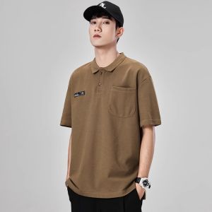 Allin Casual Polo Shirt Men Summer Heavyweight Short Sleeve T-Shirt Simple Trendy Brand Ins Pocket Versatile Cotton Polyester Blend