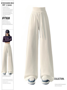 Quần Thể Thao Nữ Cạp Cao Màu Trắng 2025 Quần Ống Rộng Thường Ngày Mới Quần Nỉ Cao Cấp Quần Ống Rộng Cạp Cao