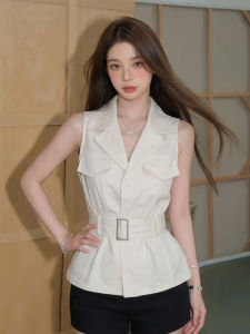 GUZILIAN | Retro Loose Style Polo Neck Fitted Slim Waist Vest Summer Fresh Shirt
