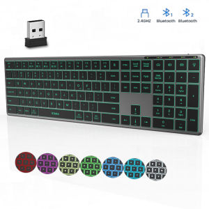 Backlight Bluetooth Keyboard Multi-Device Full Size Wireless Keyboard with Number PadRechargeable Slim Multimedia Keyboard