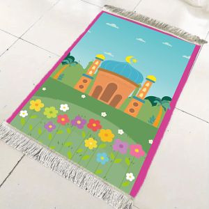 VIKAMA Foldable Portable Muslim Prayer Mat Classic Fresh Green Tone Halal Mosque Floral Worship Mat for Home Decoration